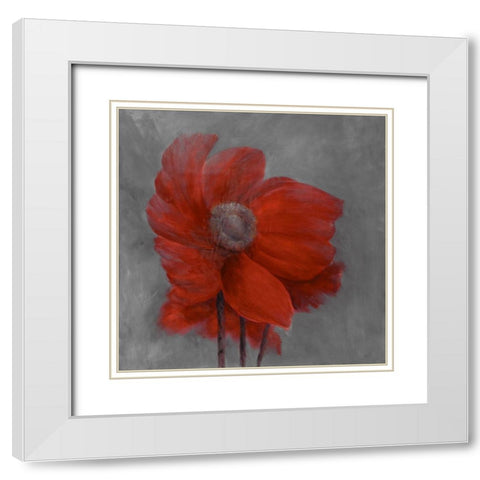 RED FLOWER IN THE WIND White Modern Wood Framed Art Print with Double Matting by Atelier B Art Studio