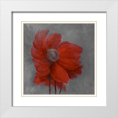 RED FLOWER IN THE WIND White Modern Wood Framed Art Print with Double Matting by Atelier B Art Studio
