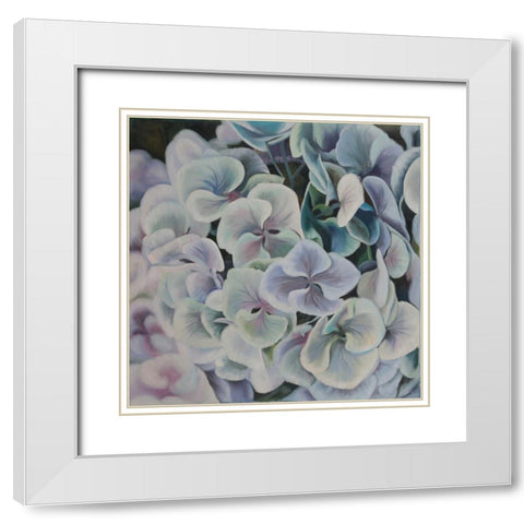 Colorful Hydrangea Flowers White Modern Wood Framed Art Print with Double Matting by Atelier B Art Studio
