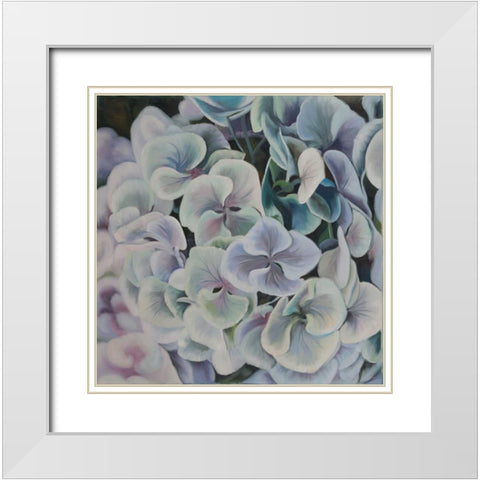 Colorful Hydrangea Flowers White Modern Wood Framed Art Print with Double Matting by Atelier B Art Studio