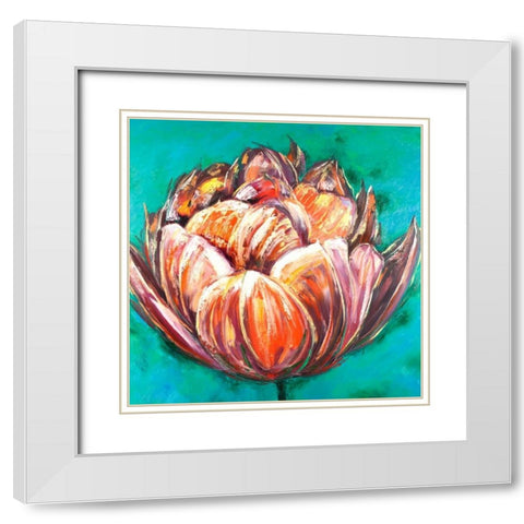 Abstract Double Tulips Flower White Modern Wood Framed Art Print with Double Matting by Atelier B Art Studio