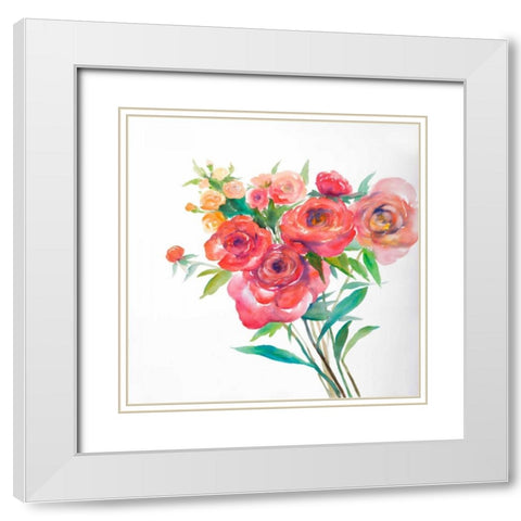 Watercolor Bouquet of Flowers White Modern Wood Framed Art Print with Double Matting by Atelier B Art Studio