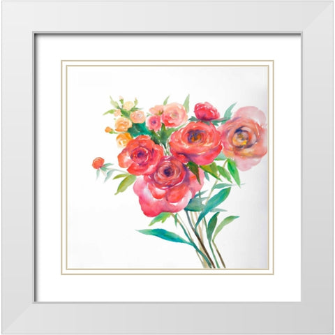 Watercolor Bouquet of Flowers White Modern Wood Framed Art Print with Double Matting by Atelier B Art Studio