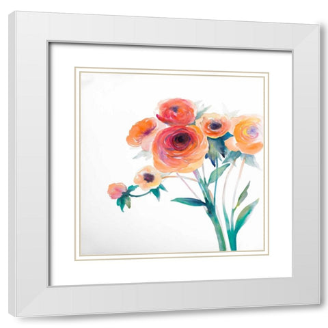 Watercolor Flowers White Modern Wood Framed Art Print with Double Matting by Atelier B Art Studio