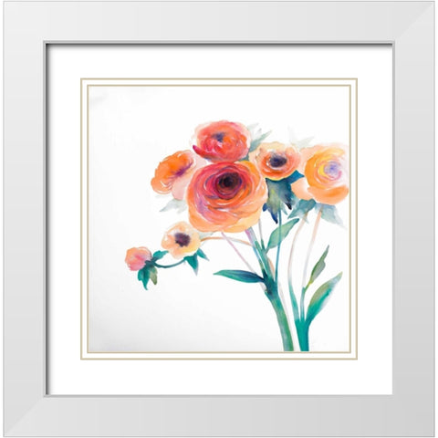 Watercolor Flowers White Modern Wood Framed Art Print with Double Matting by Atelier B Art Studio