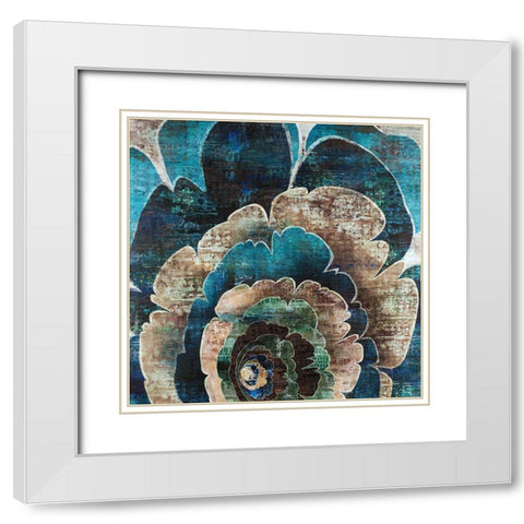 BLUE FLOWER MONTAGE White Modern Wood Framed Art Print with Double Matting by Atelier B Art Studio
