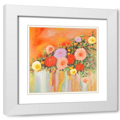 Colorful Abstract Flowers White Modern Wood Framed Art Print with Double Matting by Atelier B Art Studio