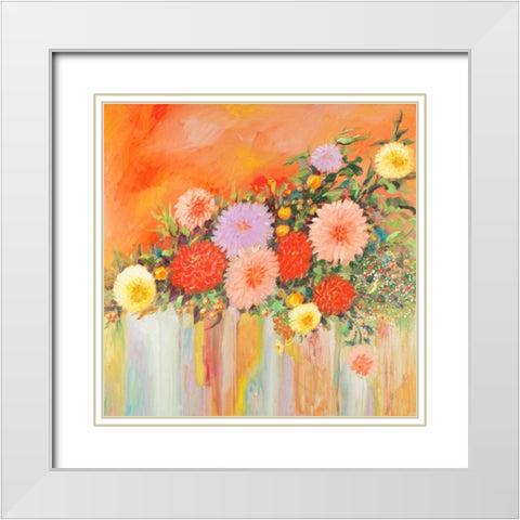 Colorful Abstract Flowers White Modern Wood Framed Art Print with Double Matting by Atelier B Art Studio