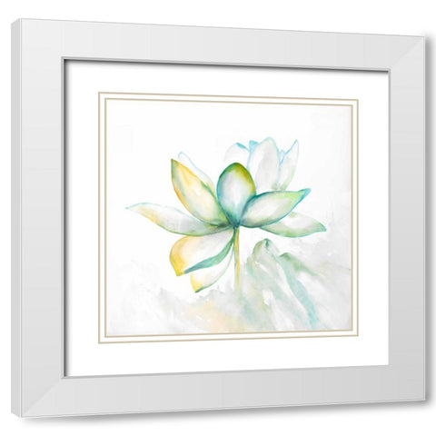 Abstract Lotus Flower White Modern Wood Framed Art Print with Double Matting by Atelier B Art Studio