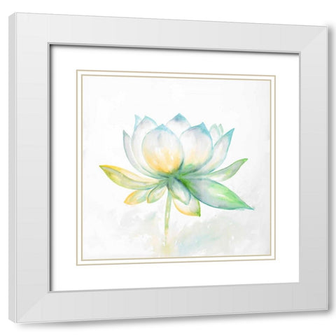 Lotus Flower White Modern Wood Framed Art Print with Double Matting by Atelier B Art Studio