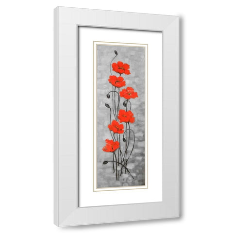 Small Red Flowers White Modern Wood Framed Art Print with Double Matting by Atelier B Art Studio