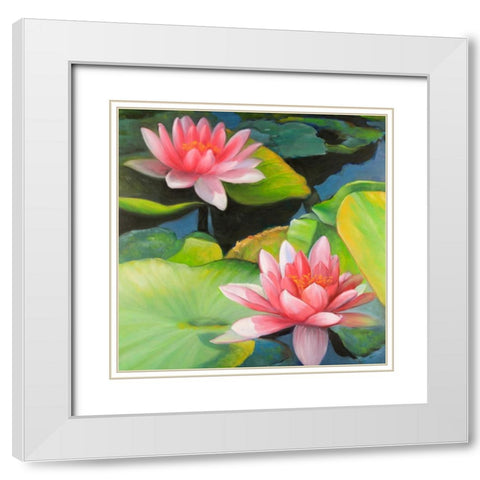 Water Lilies and Lotus Flowers White Modern Wood Framed Art Print with Double Matting by Atelier B Art Studio