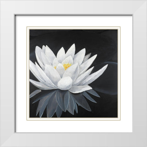 Lotus Flower with Reflection White Modern Wood Framed Art Print with Double Matting by Atelier B Art Studio