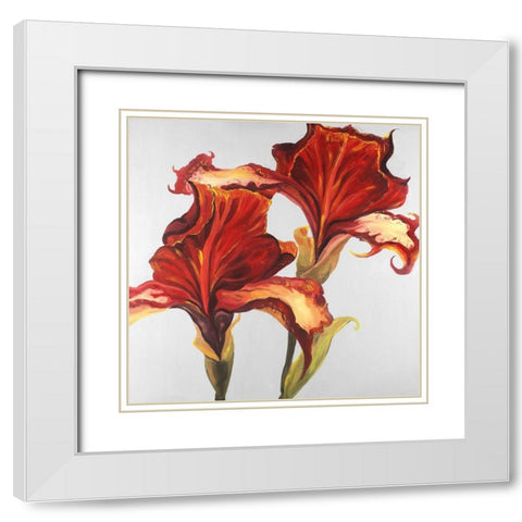 Lilies with Fall Colors White Modern Wood Framed Art Print with Double Matting by Atelier B Art Studio