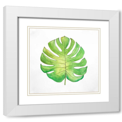 Tropical Leaf Greenery White Modern Wood Framed Art Print with Double Matting by Atelier B Art Studio