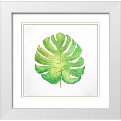 Tropical Leaf Greenery White Modern Wood Framed Art Print with Double Matting by Atelier B Art Studio