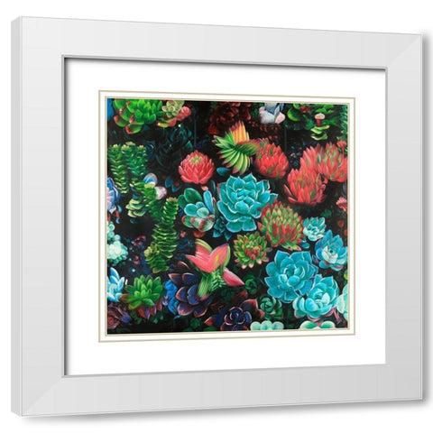 SET OF COLORFUL SUCCULENTS White Modern Wood Framed Art Print with Double Matting by Atelier B Art Studio