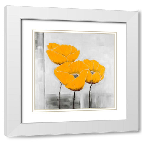 Yellow Flowers White Modern Wood Framed Art Print with Double Matting by Atelier B Art Studio