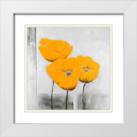 Yellow Flowers White Modern Wood Framed Art Print with Double Matting by Atelier B Art Studio