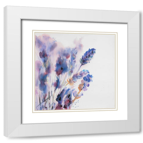 Watercolor Lavender Flowers with Blur Effect White Modern Wood Framed Art Print with Double Matting by Atelier B Art Studio