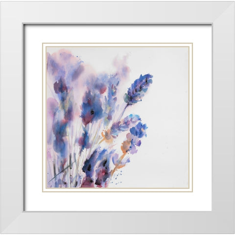 Watercolor Lavender Flowers with Blur Effect White Modern Wood Framed Art Print with Double Matting by Atelier B Art Studio