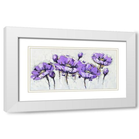 ABSTRACT PURPLE FLOWERS White Modern Wood Framed Art Print with Double Matting by Atelier B Art Studio