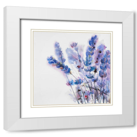 Watercolor Lavender Flowers White Modern Wood Framed Art Print with Double Matting by Atelier B Art Studio