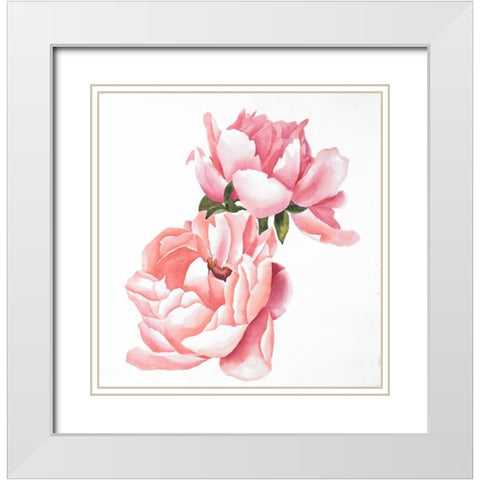 Two Pink Watercolor Roses White Modern Wood Framed Art Print with Double Matting by Atelier B Art Studio