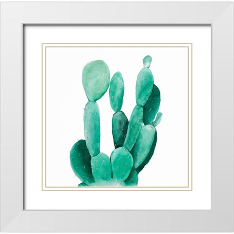 Watercolor Paddle Cactus  White Modern Wood Framed Art Print with Double Matting by Atelier B Art Studio