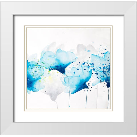 WATERCOLOR PAINT SPLASH FLOWERS White Modern Wood Framed Art Print with Double Matting by Atelier B Art Studio