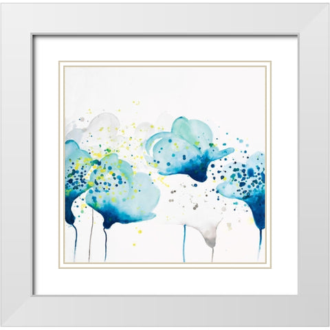 DOTTED PAINT SPLASH FLOWERS White Modern Wood Framed Art Print with Double Matting by Atelier B Art Studio