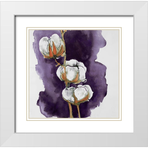 Watercolor purple cotton flowers White Modern Wood Framed Art Print with Double Matting by Atelier B Art Studio