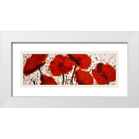 ABSTRACT PAINT SPLASH RED FLOWERS White Modern Wood Framed Art Print with Double Matting by Atelier B Art Studio
