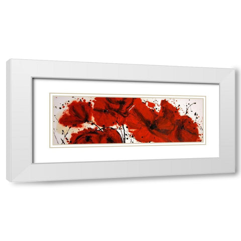 ABSTRACT RED FLOWERS FIELD White Modern Wood Framed Art Print with Double Matting by Atelier B Art Studio