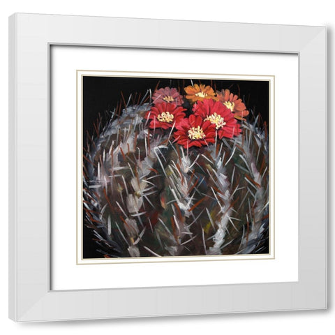 MAMMILLARIA CACTUS IN BLOOM White Modern Wood Framed Art Print with Double Matting by Atelier B Art Studio