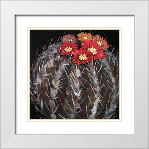 MAMMILLARIA CACTUS IN BLOOM White Modern Wood Framed Art Print with Double Matting by Atelier B Art Studio