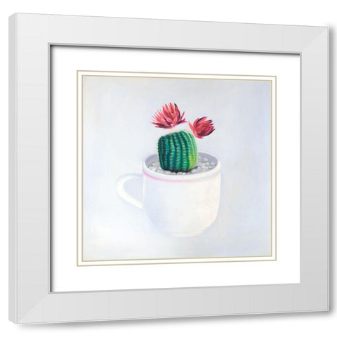 MINI CACTUS IN A CUP White Modern Wood Framed Art Print with Double Matting by Atelier B Art Studio