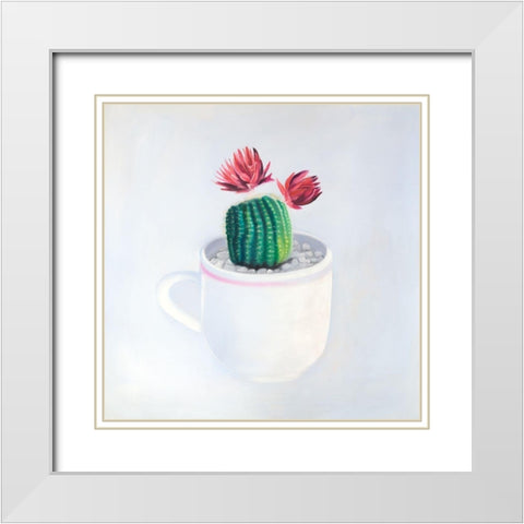 MINI CACTUS IN A CUP White Modern Wood Framed Art Print with Double Matting by Atelier B Art Studio