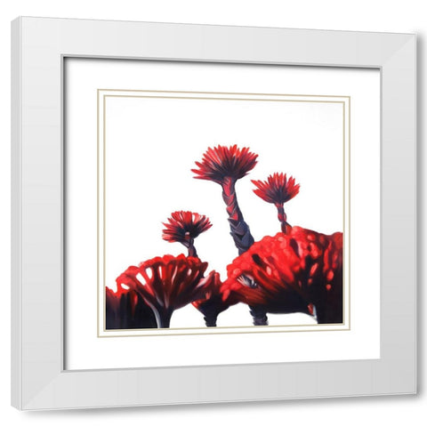 RED TROPICAL FLOWERS White Modern Wood Framed Art Print with Double Matting by Atelier B Art Studio