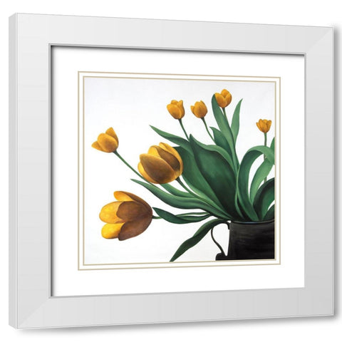 YELLOW TULIPS White Modern Wood Framed Art Print with Double Matting by Atelier B Art Studio