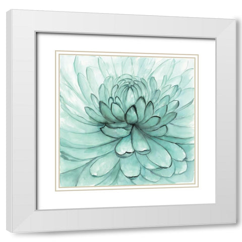TURQUOISE FLOWER White Modern Wood Framed Art Print with Double Matting by Atelier B Art Studio