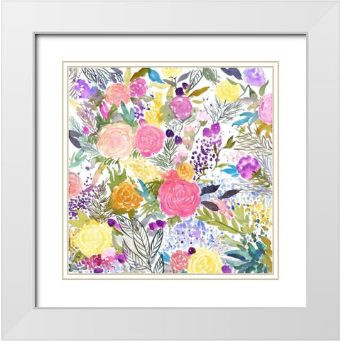 BUNDLE OF FLOWERS White Modern Wood Framed Art Print with Double Matting by Atelier B Art Studio