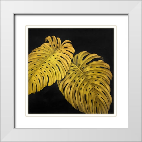 GOLD MONSTERA White Modern Wood Framed Art Print with Double Matting by Atelier B Art Studio