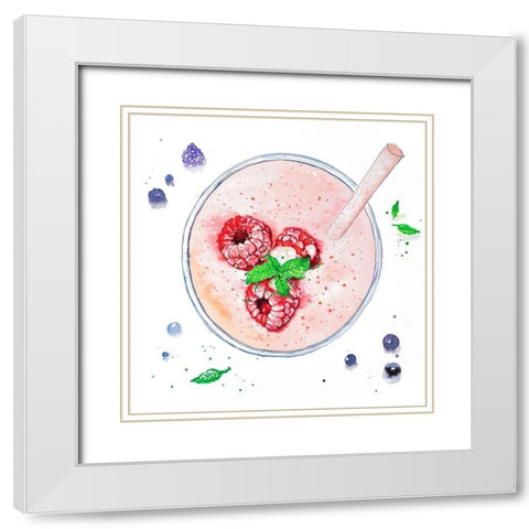 STRAWBERRY and RASPBERRY SMOOTHIE White Modern Wood Framed Art Print with Double Matting by Atelier B Art Studio