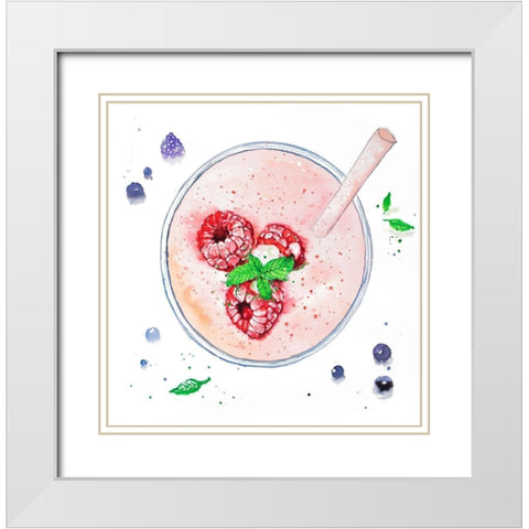 STRAWBERRY and RASPBERRY SMOOTHIE White Modern Wood Framed Art Print with Double Matting by Atelier B Art Studio