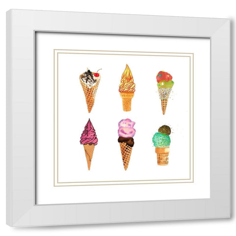 ICE CREAM CONES White Modern Wood Framed Art Print with Double Matting by Atelier B Art Studio