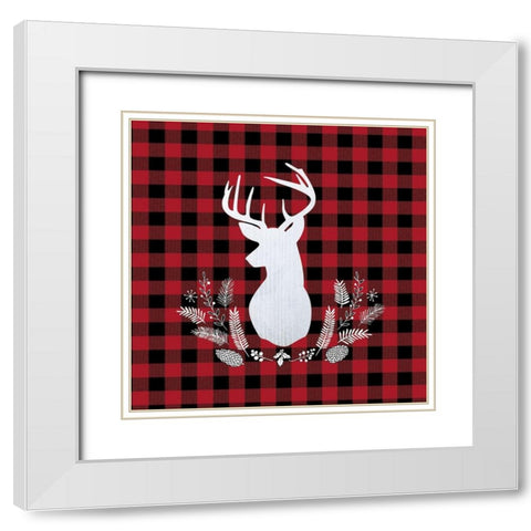 DEER PLAID White Modern Wood Framed Art Print with Double Matting by Atelier B Art Studio