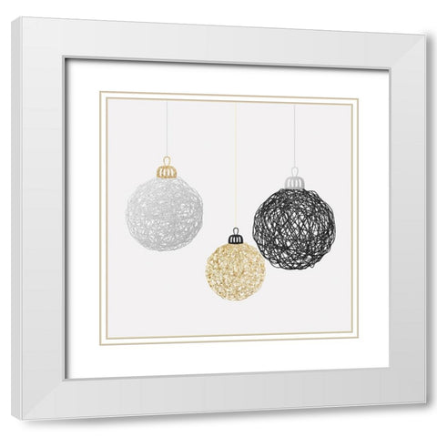 THREE CHRISTMAS BALLS White Modern Wood Framed Art Print with Double Matting by Atelier B Art Studio
