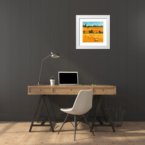 Hay Bale Fields White Modern Wood Framed Art Print with Double Matting by Atelier B Art Studio