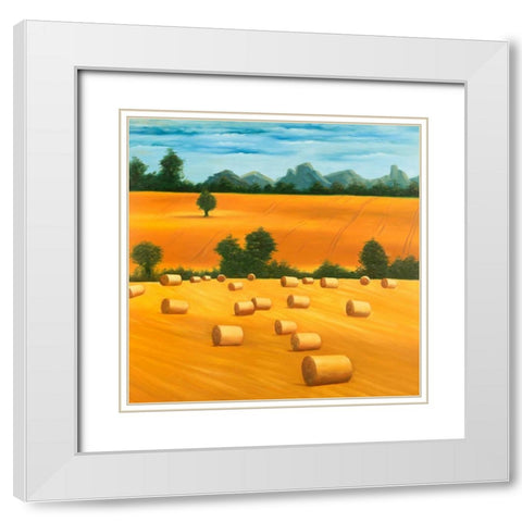 Hay Bale Fields White Modern Wood Framed Art Print with Double Matting by Atelier B Art Studio